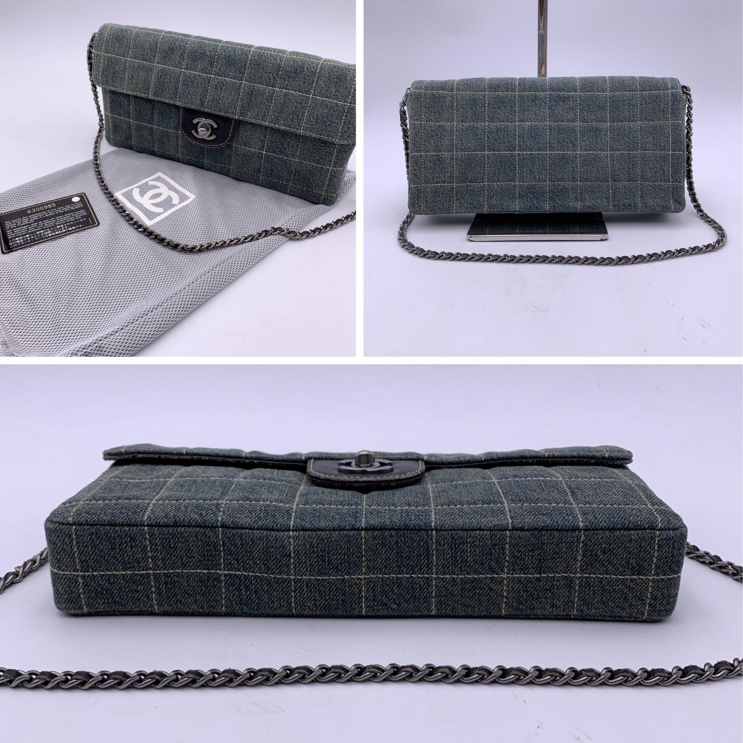 Chanel Denim Chocolate Bar Quilting East West Shoulder Bag Clutch 3