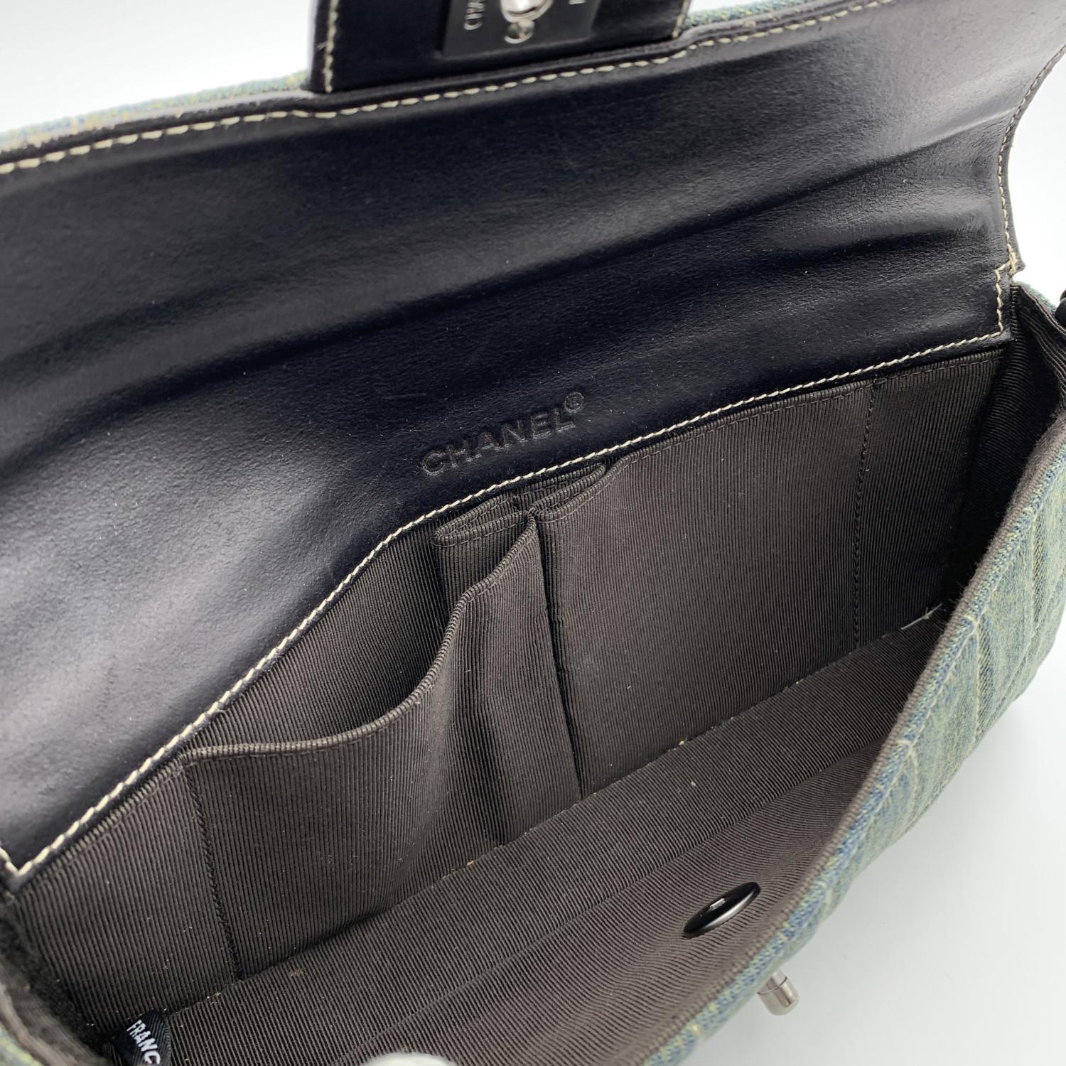 Chanel Denim Chocolate Bar Quilting East West Shoulder Bag Clutch 4