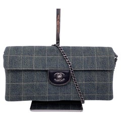 Chanel Denim Chocolate Bar Quilting East West Shoulder Bag Clutch