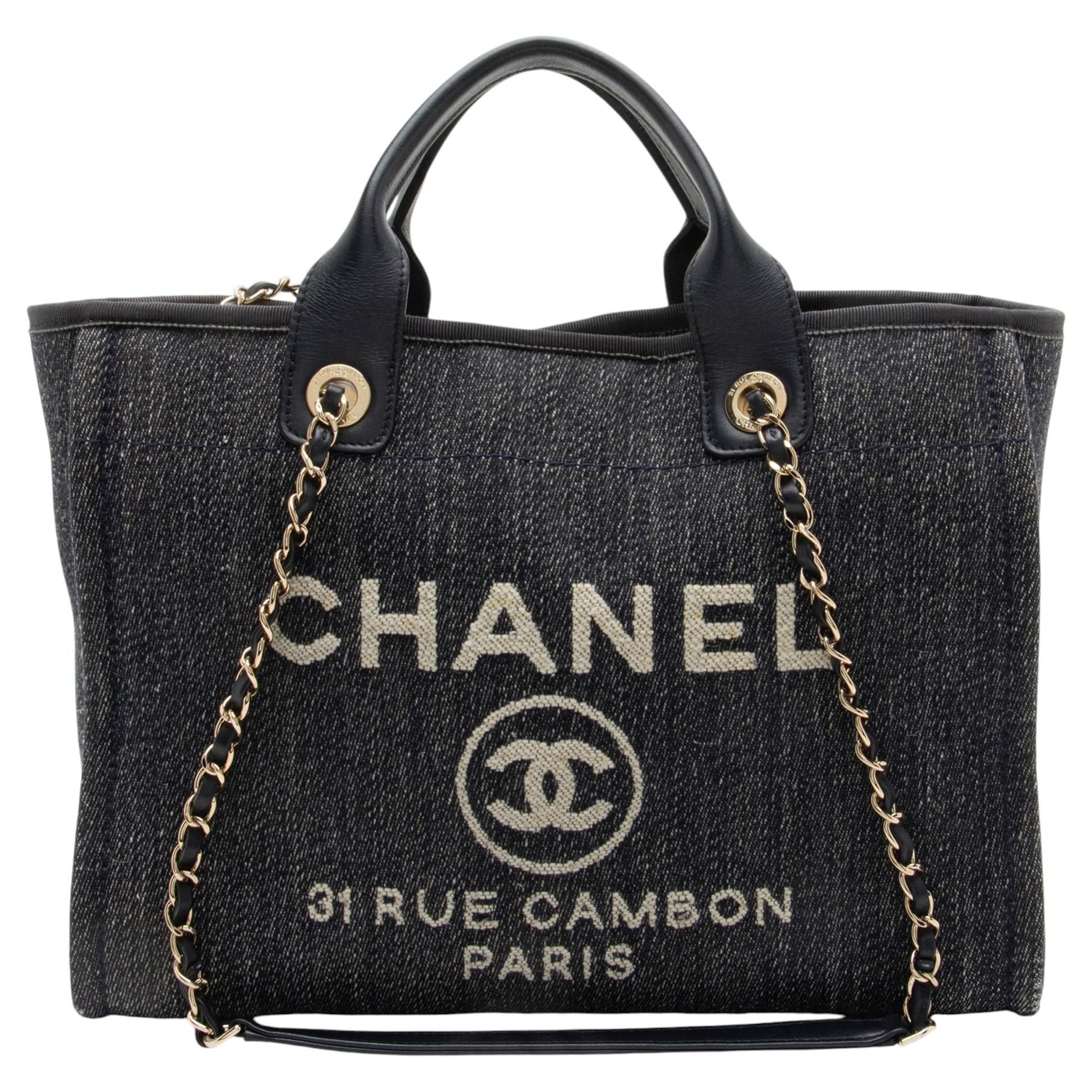 Pre-owned Chanel Denim Deauville Small Tote In Black
