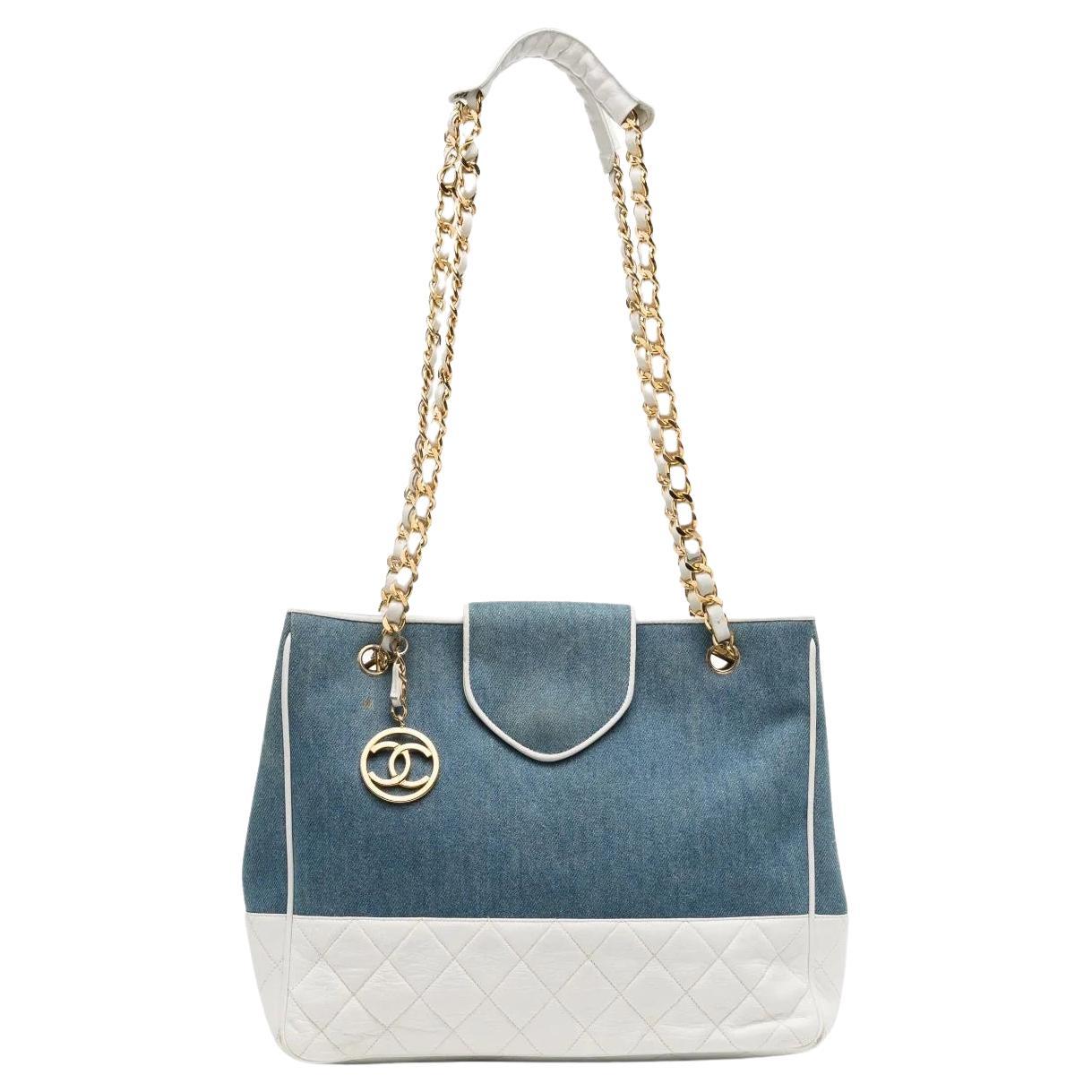 Chanel Denim Diamond Quilted Tote Bag