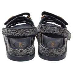 Chanel Denim Grey Velvet Pearl CC Dad Sandals Size 40 New in Box