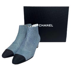 Chanel Denim Grosgrain Cap Toe Short Boots Blue/Black Size 36.5