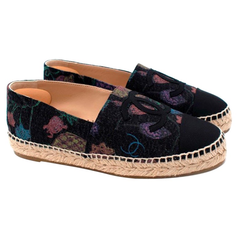 Chanel Chanel Denim 
Grosgrain Anthrazitfarbene 
mehrfarbige Espadrilles - Aktuell - US 6.5 im Angebot