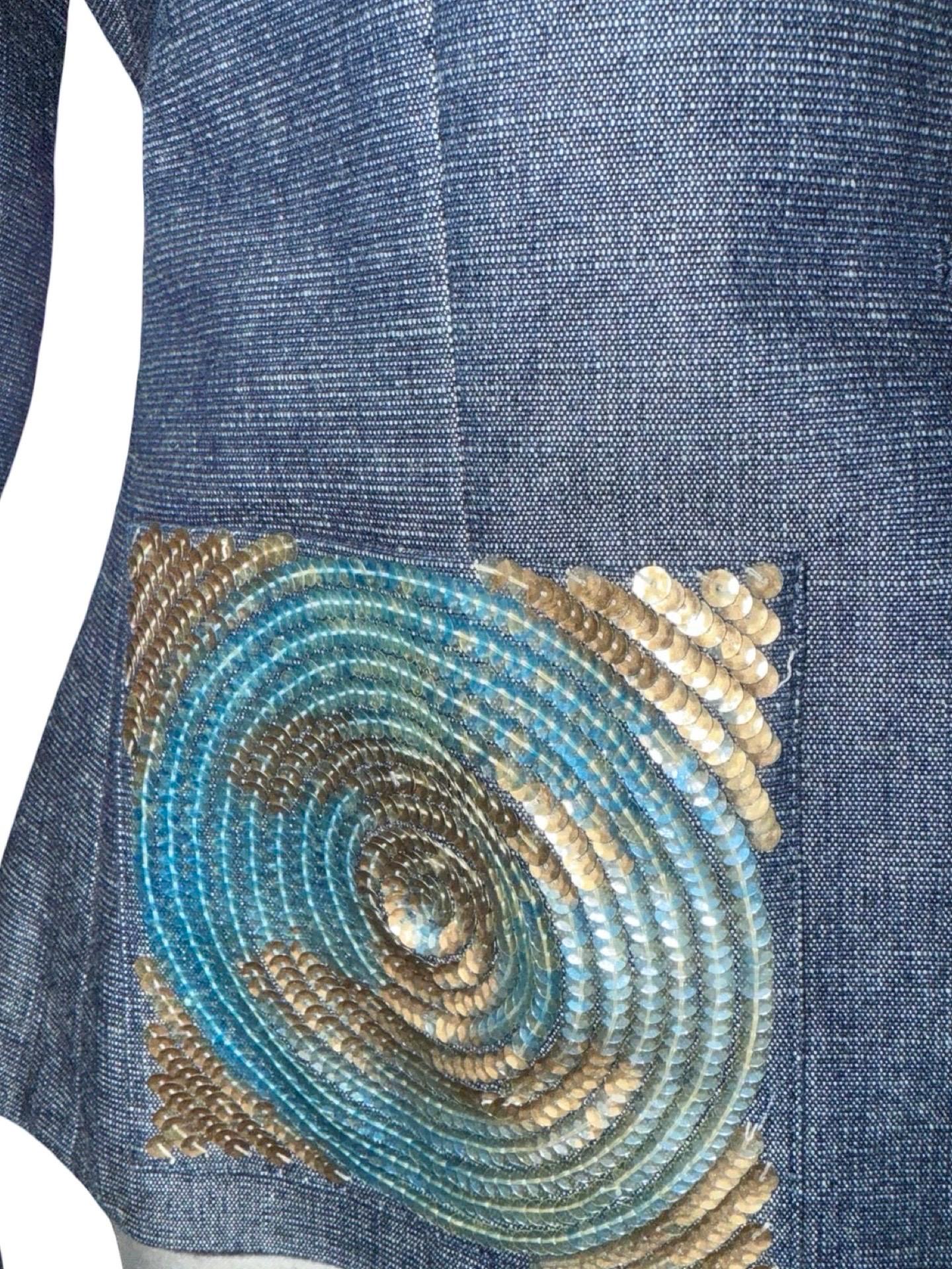 Purple Chanel denim jacket with CC sequins pockets For Sale