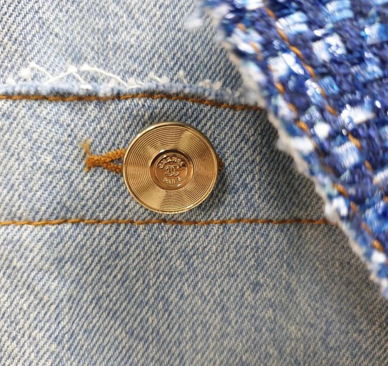 Chanel Denim Jean 2020 Raw Edge Coat Jacket Blazer In Excellent Condition In Krakow, PL