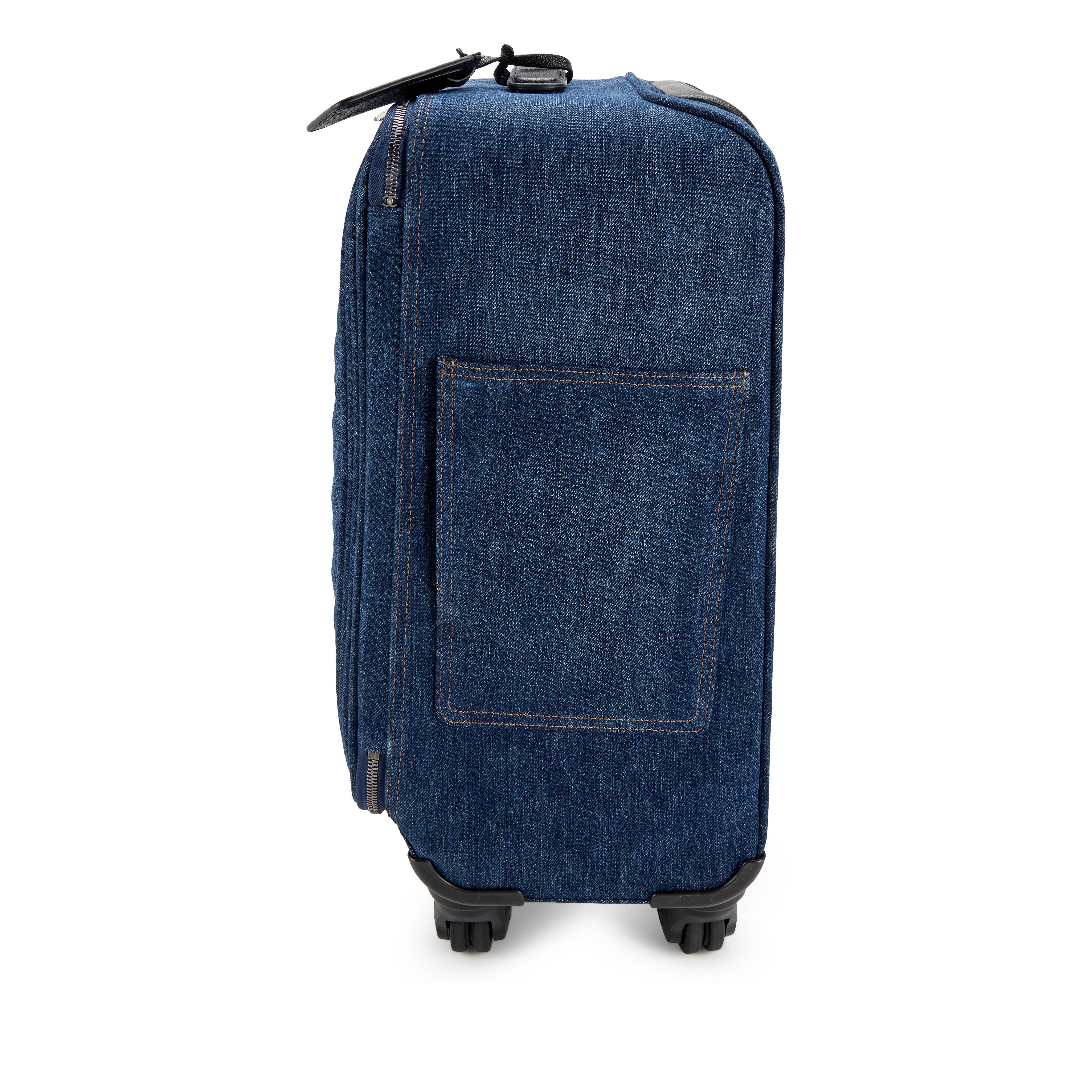 Chanel Denim Jean Coco Charm Trolley Travel Luggage Rolling Carry On In Excellent Condition For Sale In Miami, FL