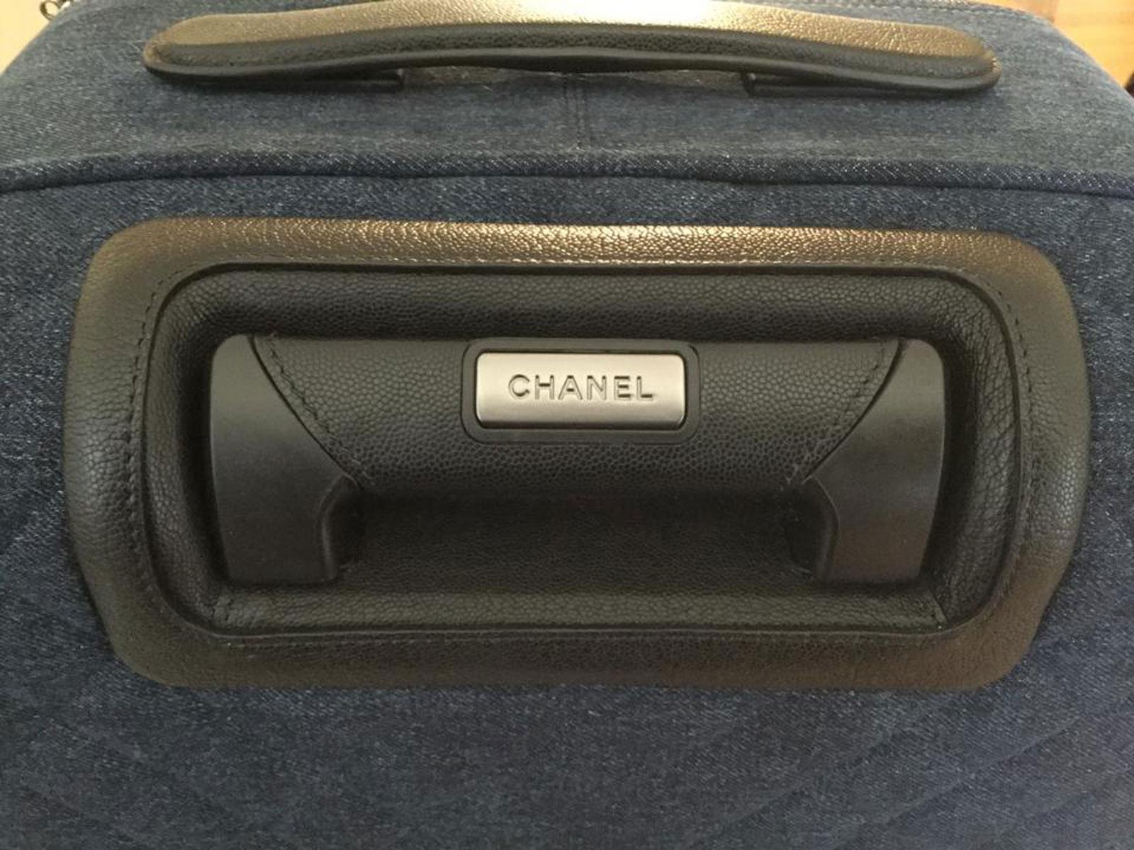 Chanel Denim Jean Coco Charm Trolley Travel Luggage Rolling Carry On For Sale 4