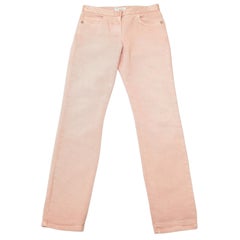 CHANEL Denim Jeans Pink Straight Leg Mid-Rise CC Logo Quilted Pockets Sz 36