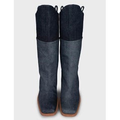 Chanel Denim Logo Boots - Chic Blue Ankle Booties Size 37.5