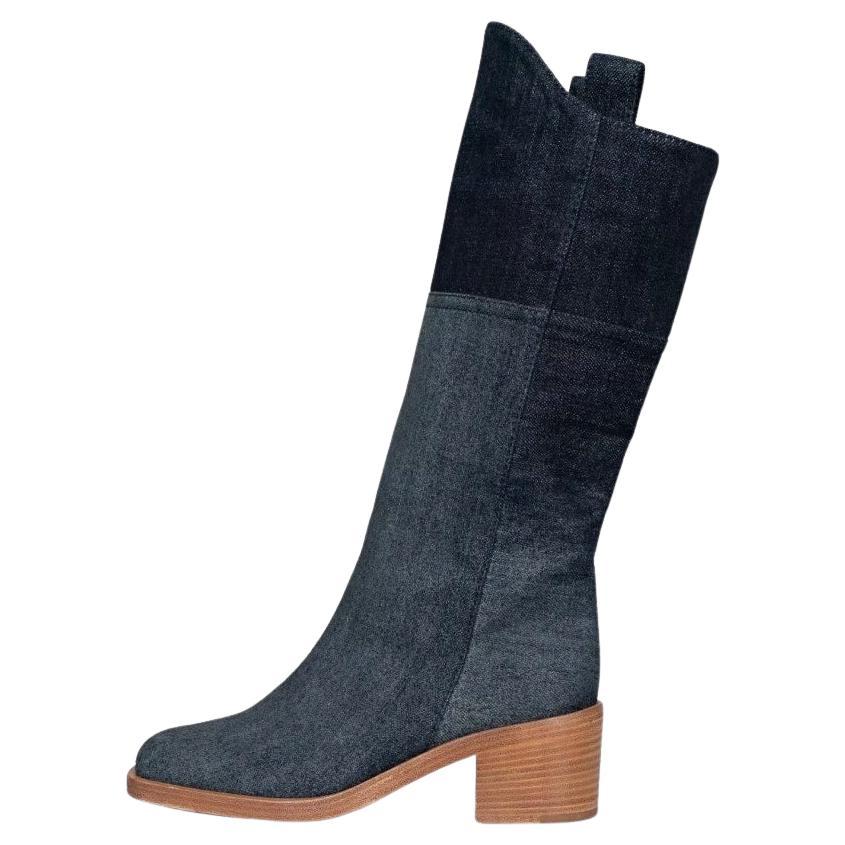 Chanel Denim Logo Boots - Chic Blue Ankle Booties Size 37.5 For Sale