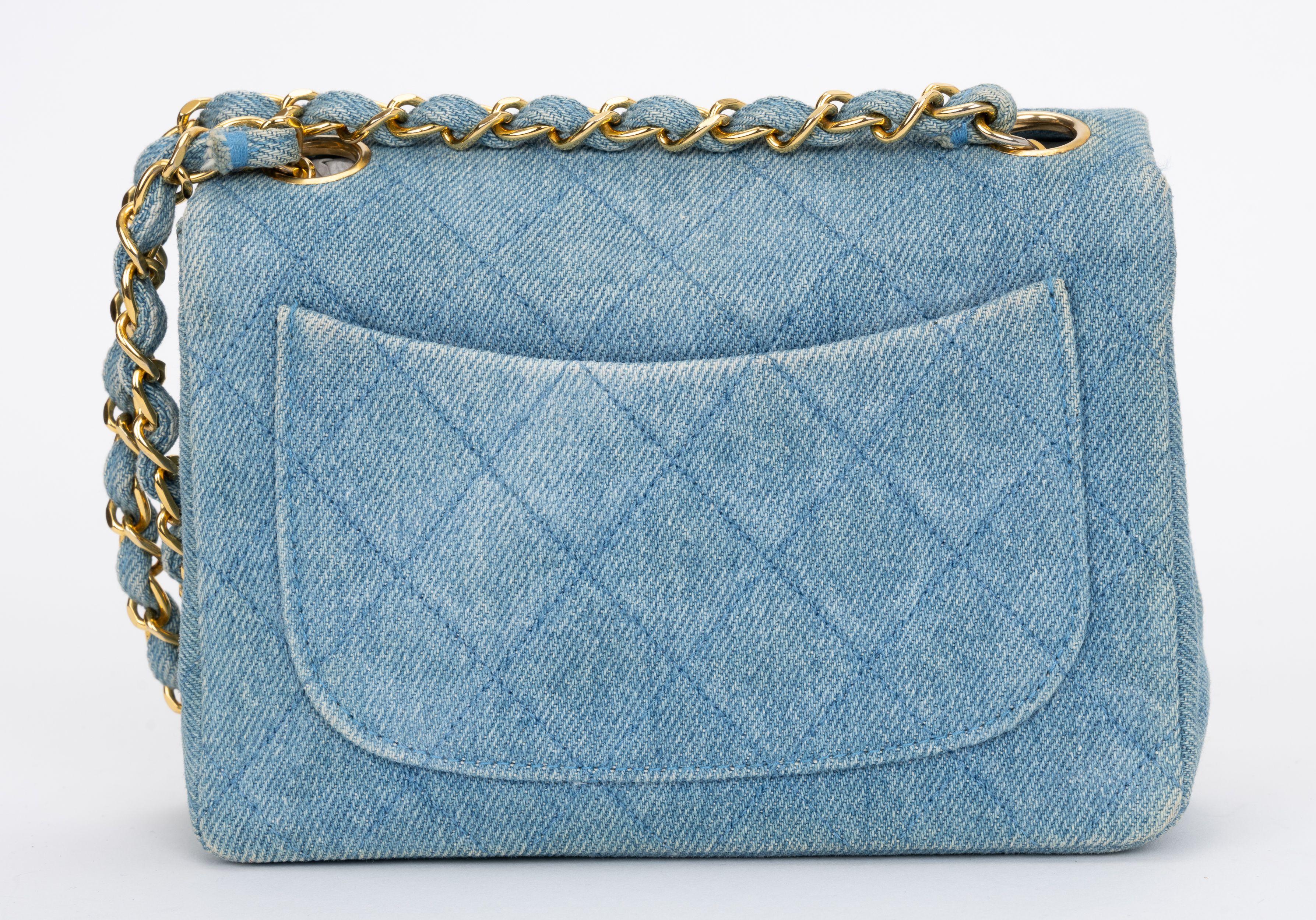 Chanel Denim Mini Steppdecke Umschlagtasche Damen im Angebot