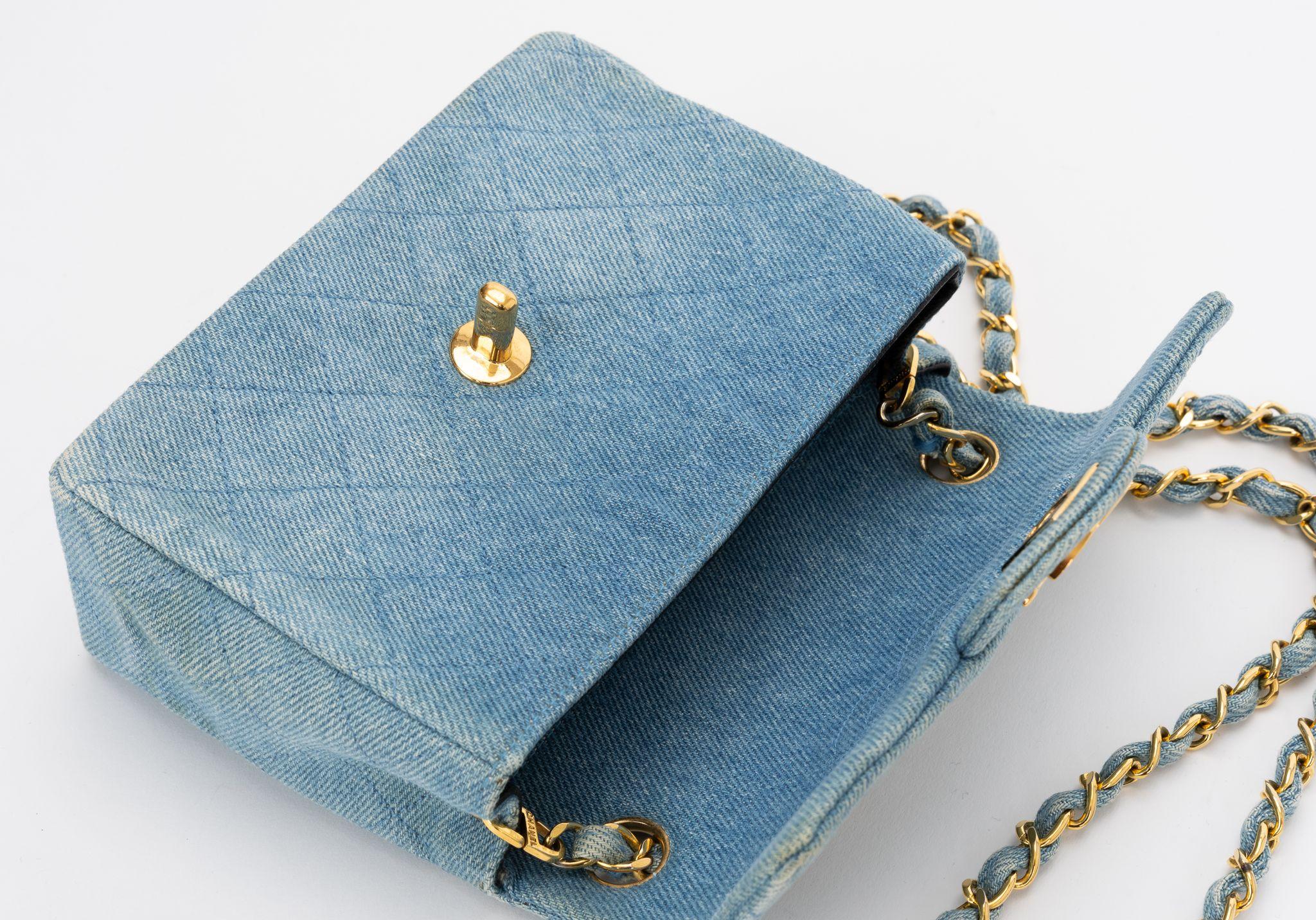 Chanel Denim Mini Steppdecke Umschlagtasche im Angebot 2