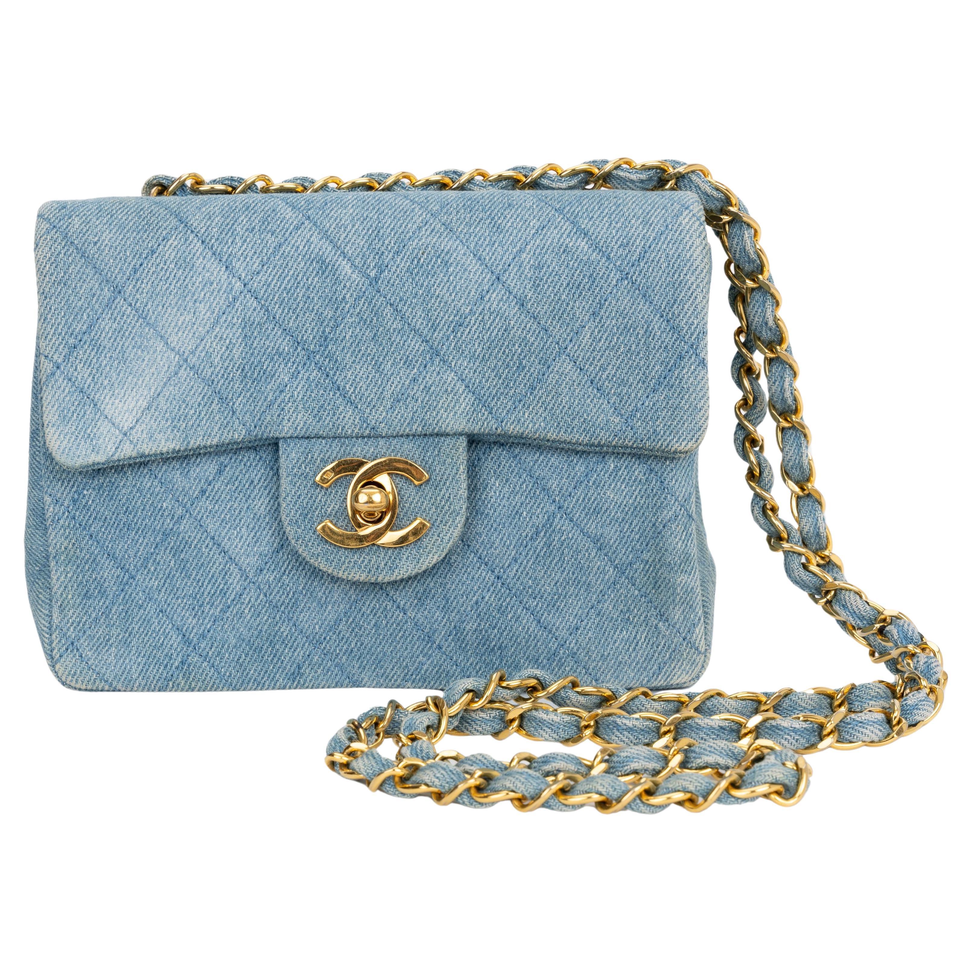 Chanel Denim Mini Steppdecke Umschlagtasche im Angebot