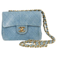 Chanel Denim Mini Steppdecke Umschlagtasche