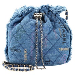 Chanel Denim Mood Chain Bucket Bag Logo Printed Quilted Fringe Denim Medium