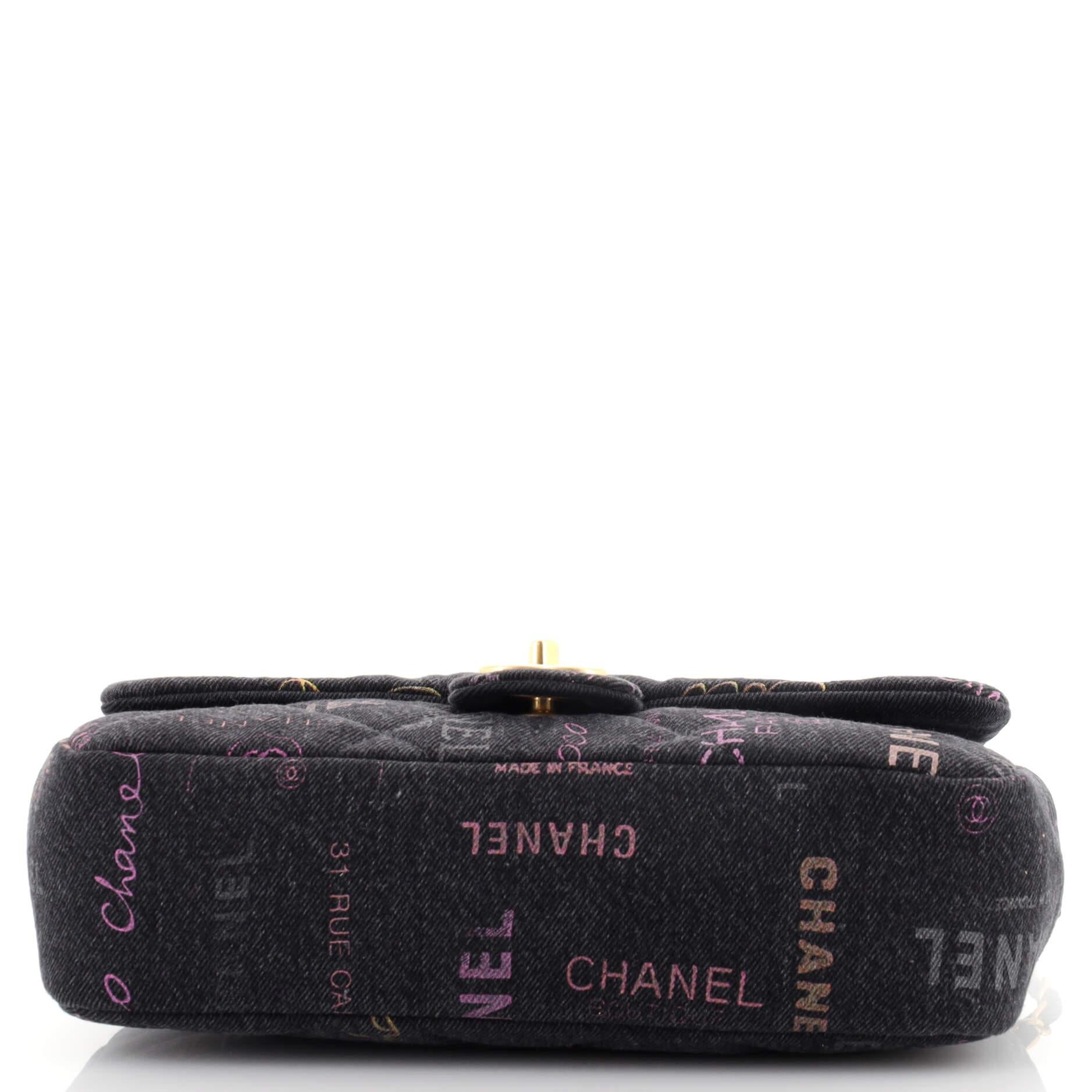 Women's or Men's Chanel Denim Mood Flap Bag Logo Printed Quilted Denim Large