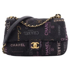 Chanel Denim Mood Flap Bag Logo Printed Quilted Denim Large