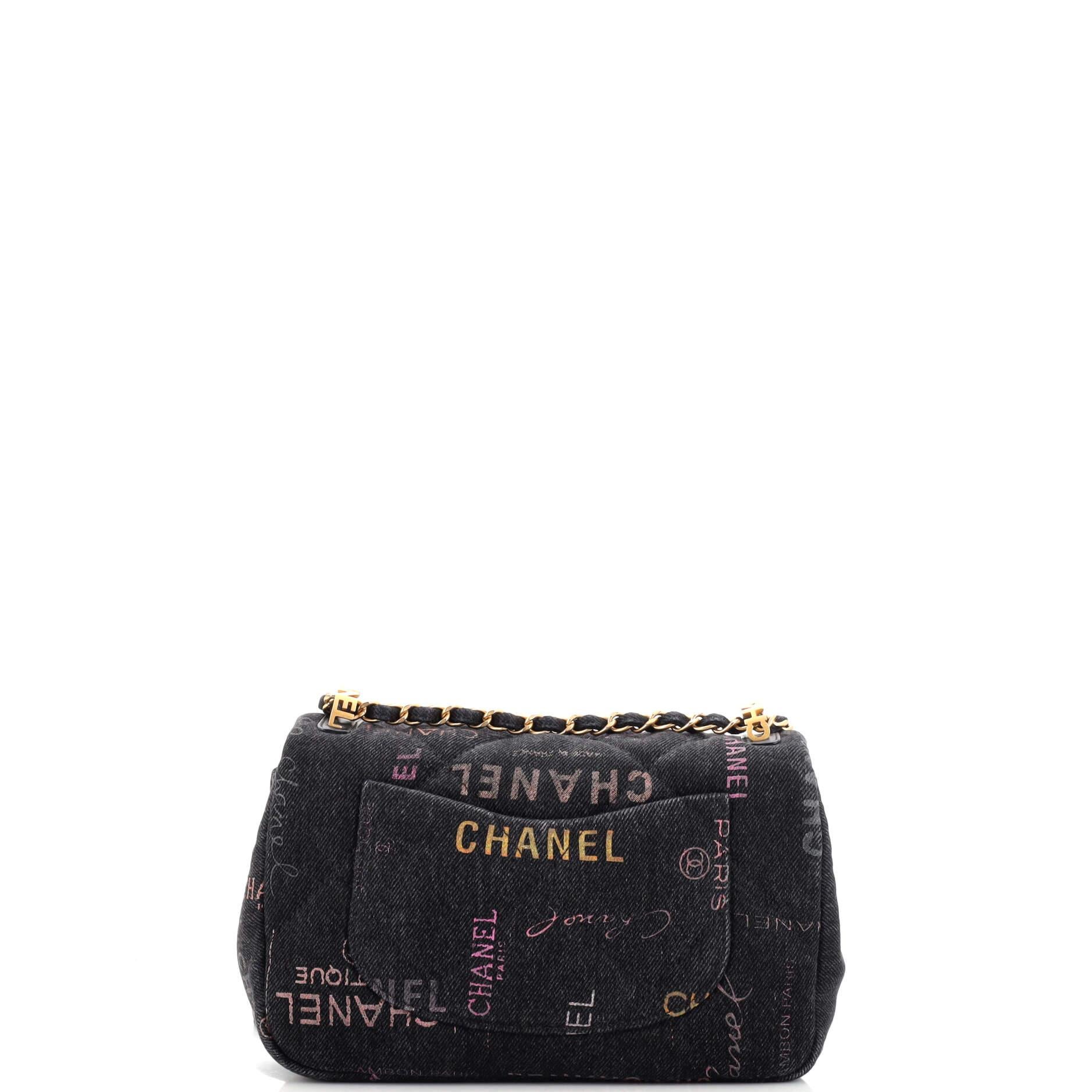 Women's or Men's Chanel Denim Mood Flap Bag Logo Printed Quilted Denim Small