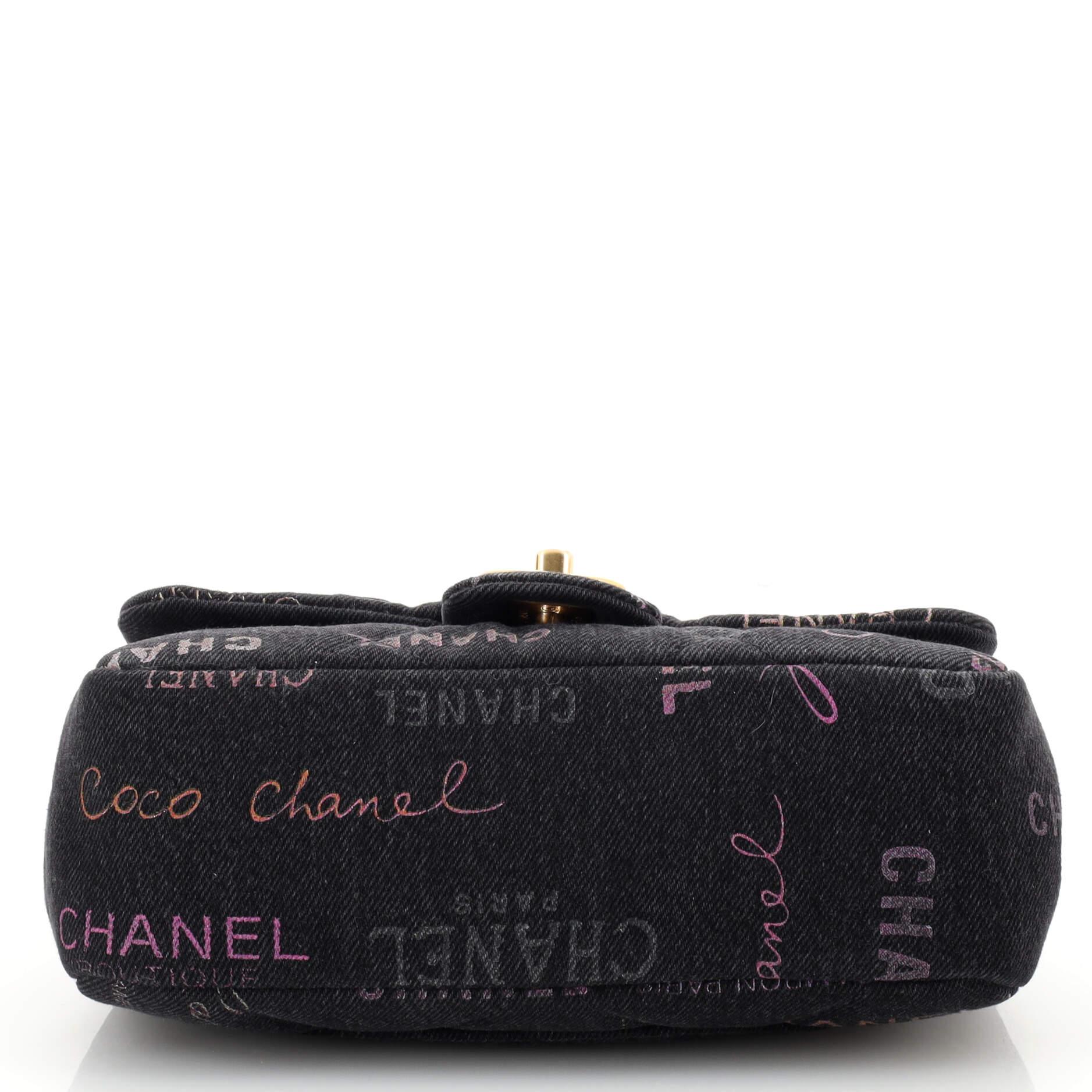 Women's Chanel Denim Mood Flap Bag Logo Printed Quilted Denim Small