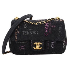 Chanel Denim Mood Flap Bag Logo Printed Quilted Denim Small