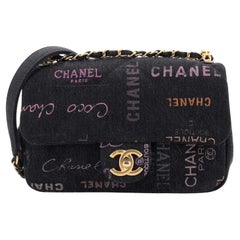 Chanel Denim Mood Flap Bag Logo Printed Quilted Denim Small at
