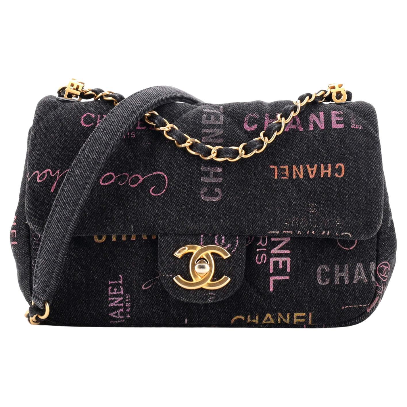 Chanel Denim Mood Flap Bag Logo Printed Quilted Denim Small