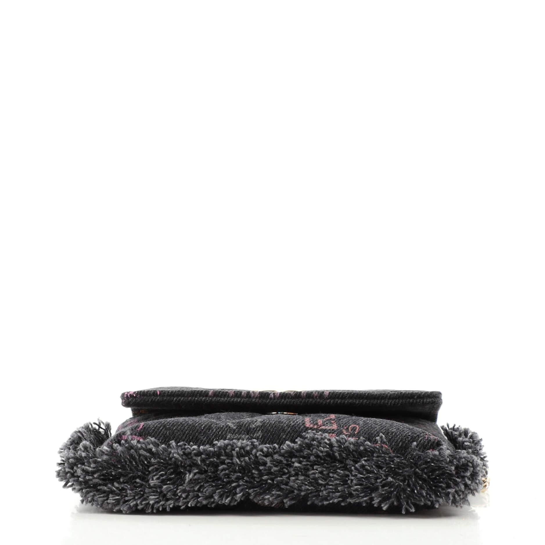 Chanel Denim Mood Flap Clutch with Chain Logo Printed Quilted Fringe Denim 1