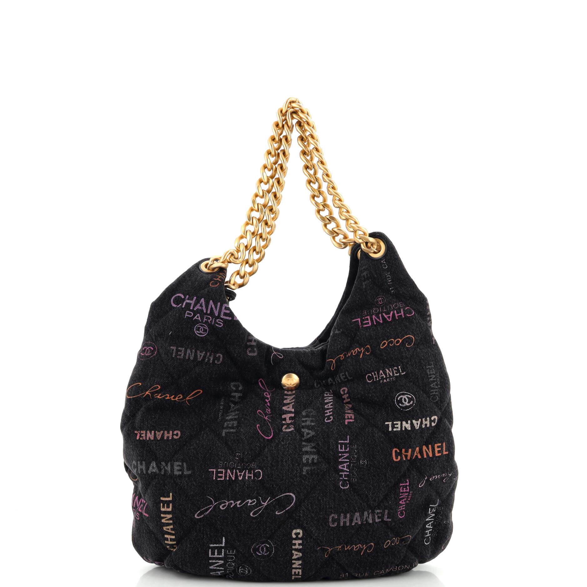 Chanel Denim Mood Hobo Logo Printed Quilted Denim Maxi In Good Condition In NY, NY