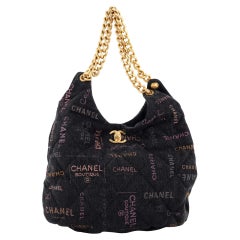 Chanel Denim Mood Hobo Logo Printed Quilted Denim Maxi