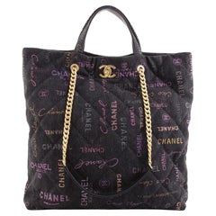 Chanel Denim Mood Shopping Tote Logo Printed Quilted Denim Maxi