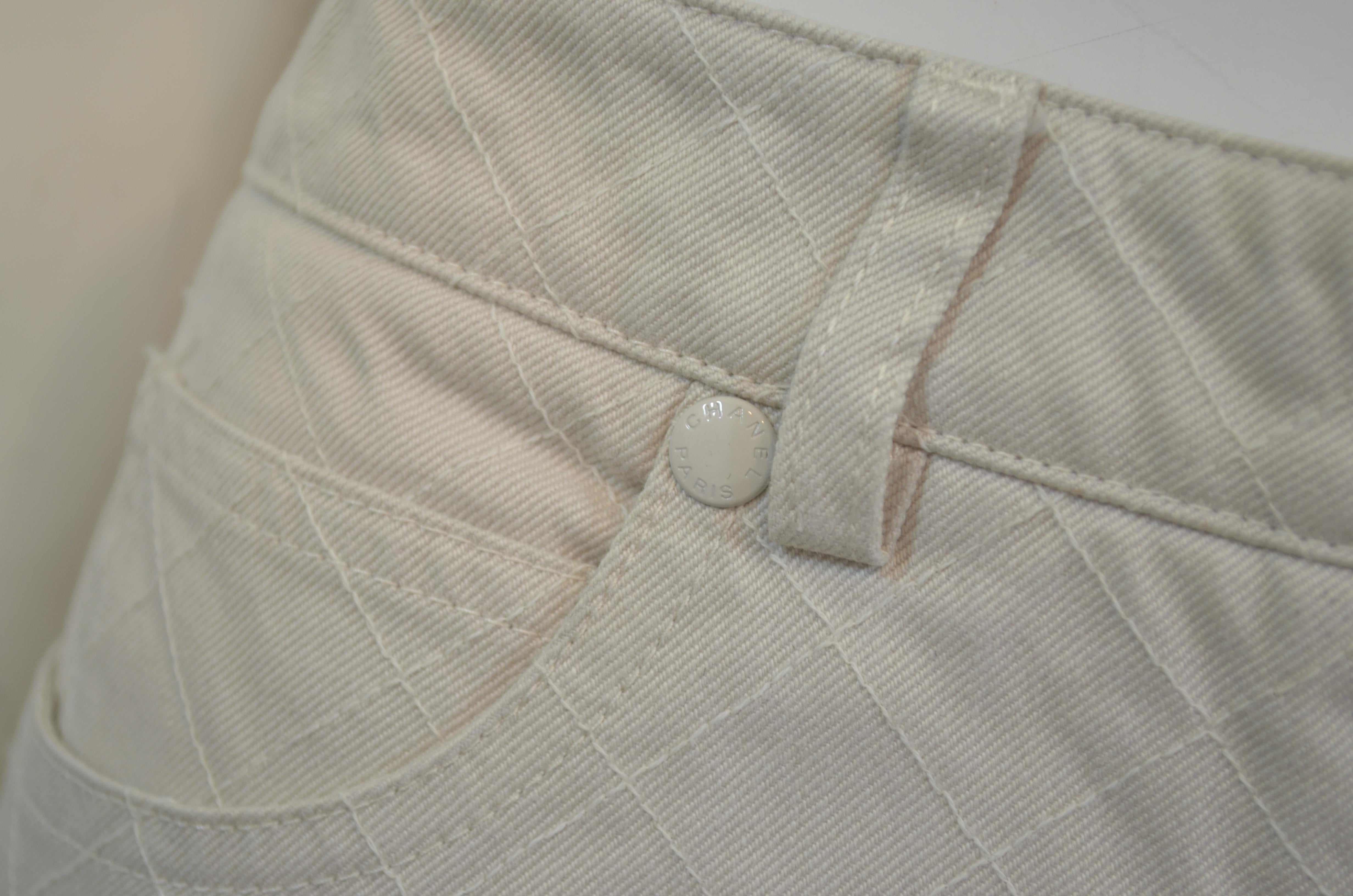 Chanel Denim Pants with Quilt Diamond Stitch In Excellent Condition In Carmel, CA