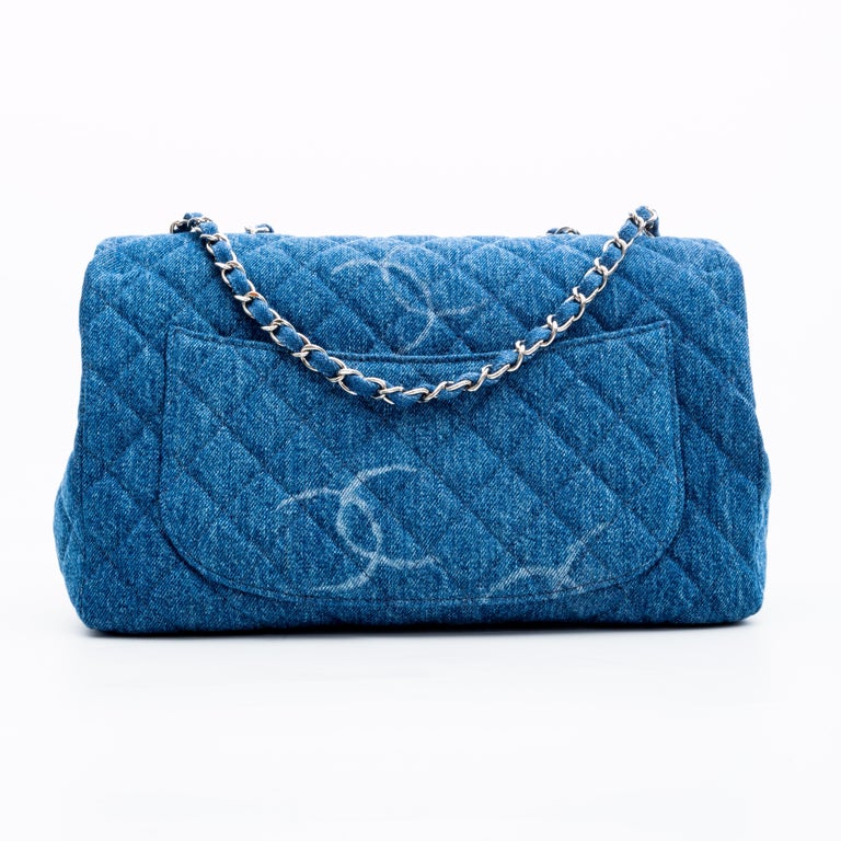 Chanel Denim Quilted CC Print Jumbo Single Flap Bag Blue 2020 at