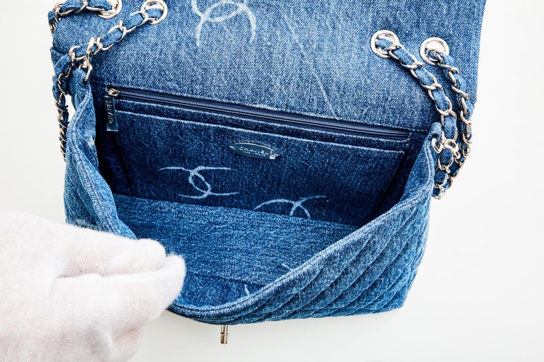 Chanel Denim Quilted CC Print Jumbo Single Flap Bag Blue 2020