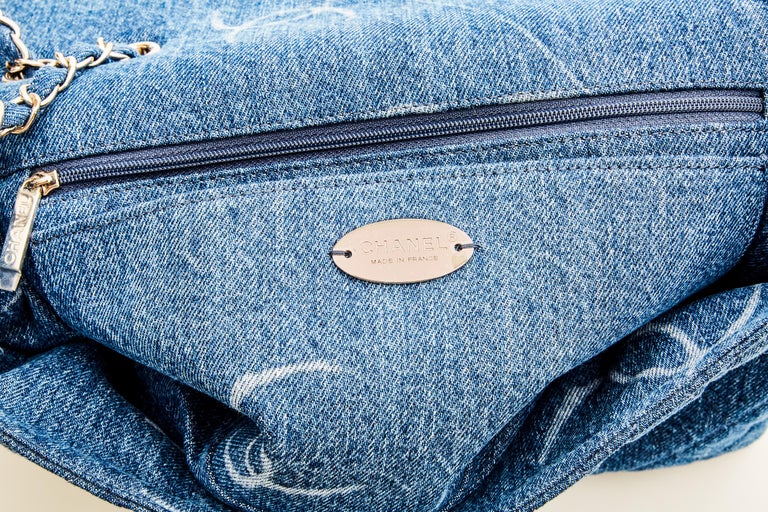 Chanel Denim Quilted CC Print Jumbo Single Flap Bag Blue 2020