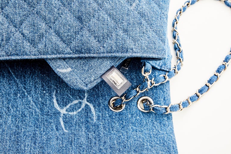 Chanel Denim Quilted CC Print Jumbo Single Flap Bag Blue 2020 at 1stDibs