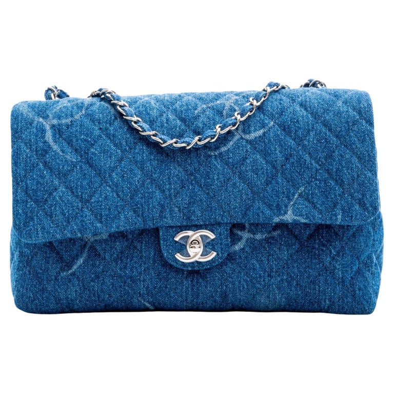 Chanel Denim Quilted CC Print Jumbo Single Flap Bag Blue 2020 at