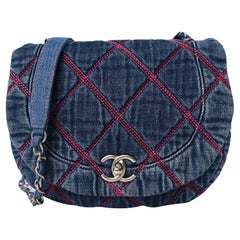 Chanel Denim Quilted Coco Beach Messenger Bag Blue