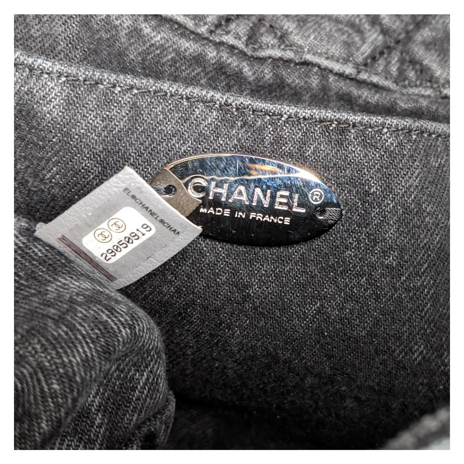 Chanel Denim Quilted Denimpressions Gray Black Medium Flap In Excellent Condition In Scottsdale, AZ