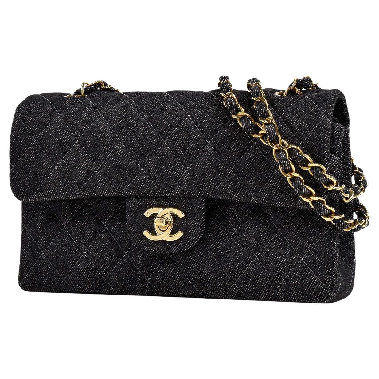 Black Chanel Denim Quilted Medium Classic Flap Shoulder Bag For Sale