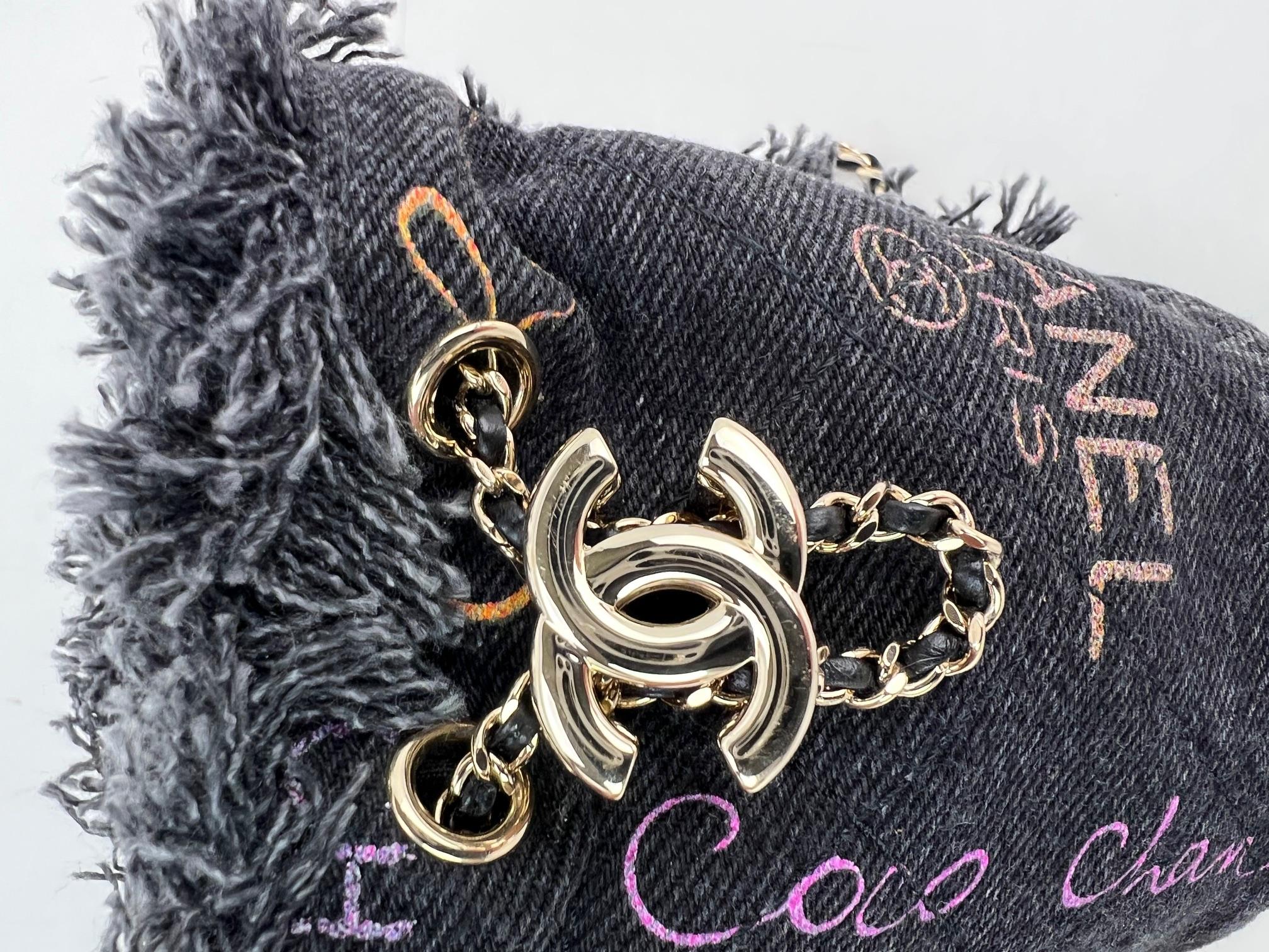 Chanel Denim Quilted Mood Mini Bucket With Chain Black For Sale 6