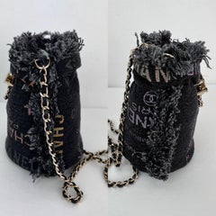 Chanel Denim Quilted Mood Mini Bucket With Chain Black