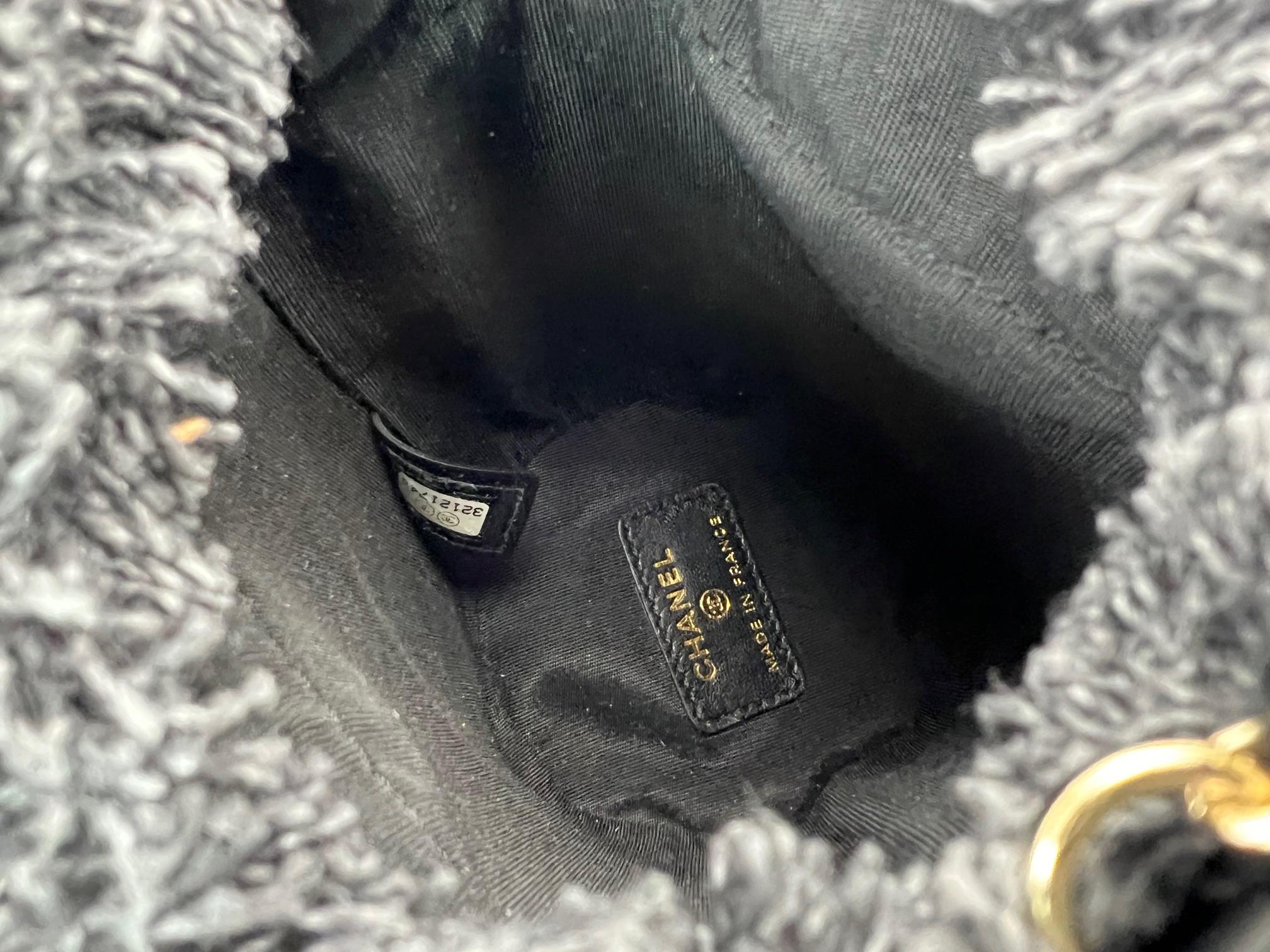 Chanel Denim Quilted Mood Mini Bucket With Chain Black In Excellent Condition For Sale In Freehold, NJ