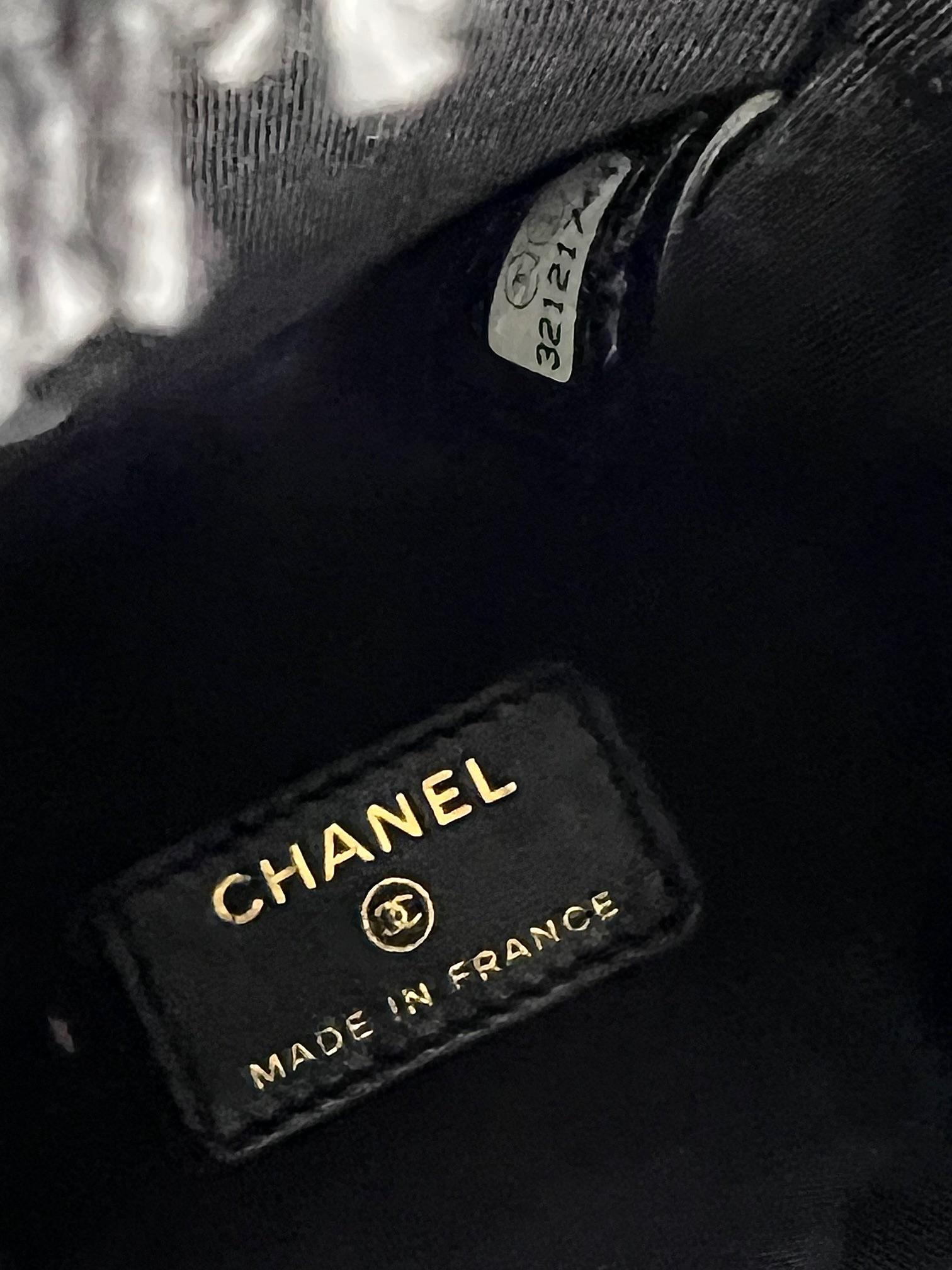 Chanel Denim Quilted Mood Mini Bucket With Chain Black For Sale 2