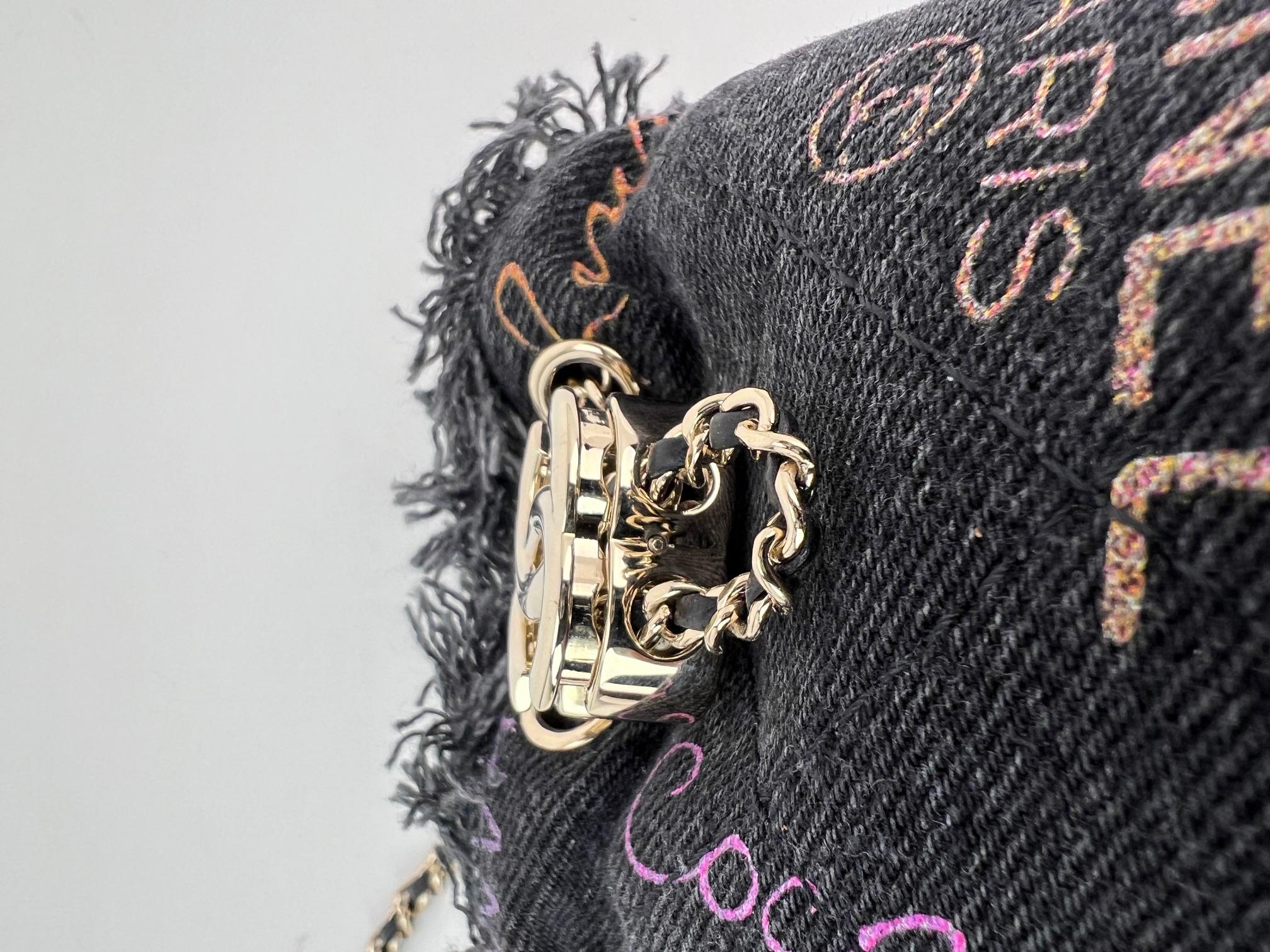 Chanel Denim Quilted Mood Mini Bucket With Chain Black For Sale 3