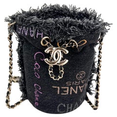 Chanel Denim Quilted Mood Mini Bucket With Chain Black