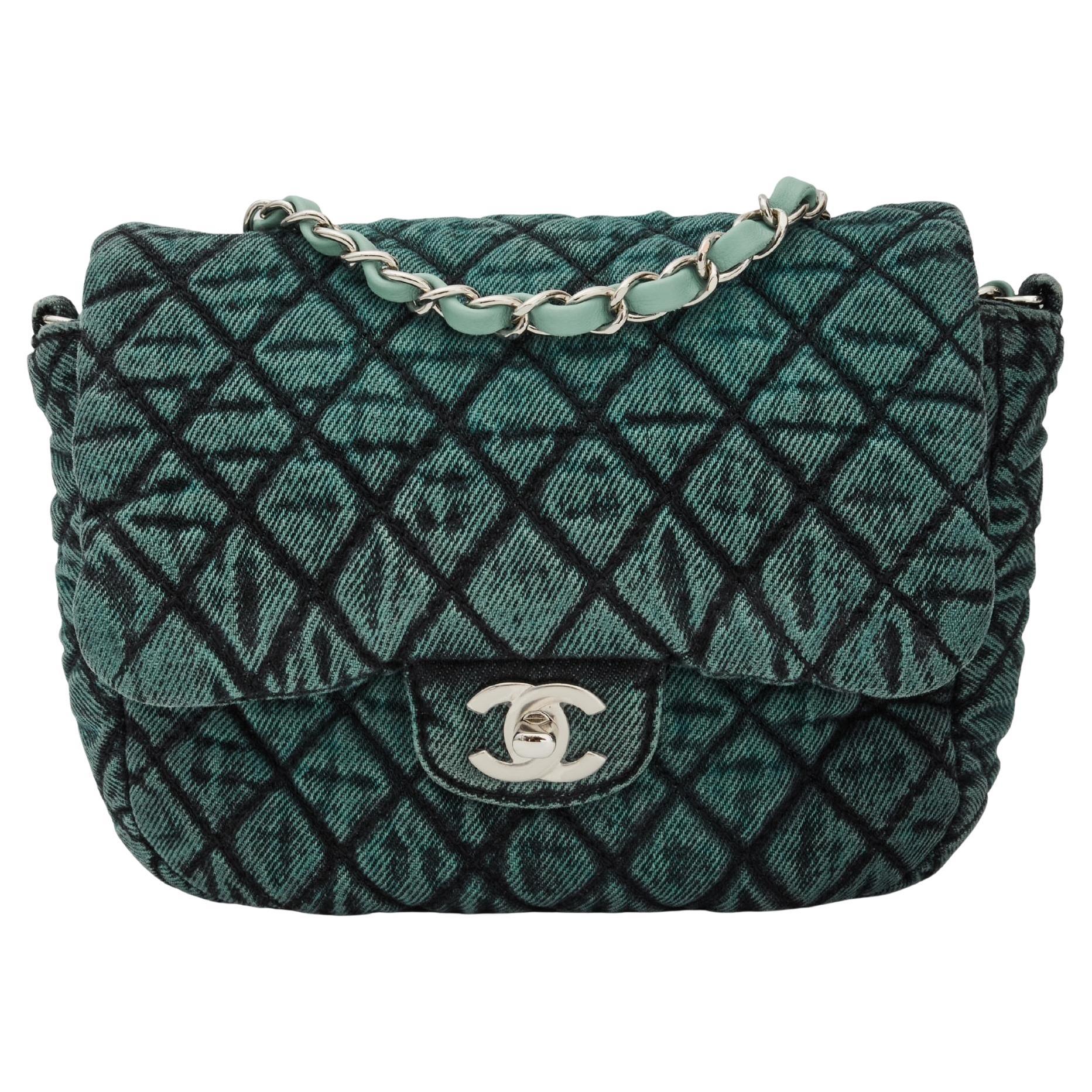 CHANEL Denim Quilted Denimpression Flap Green Black 530610