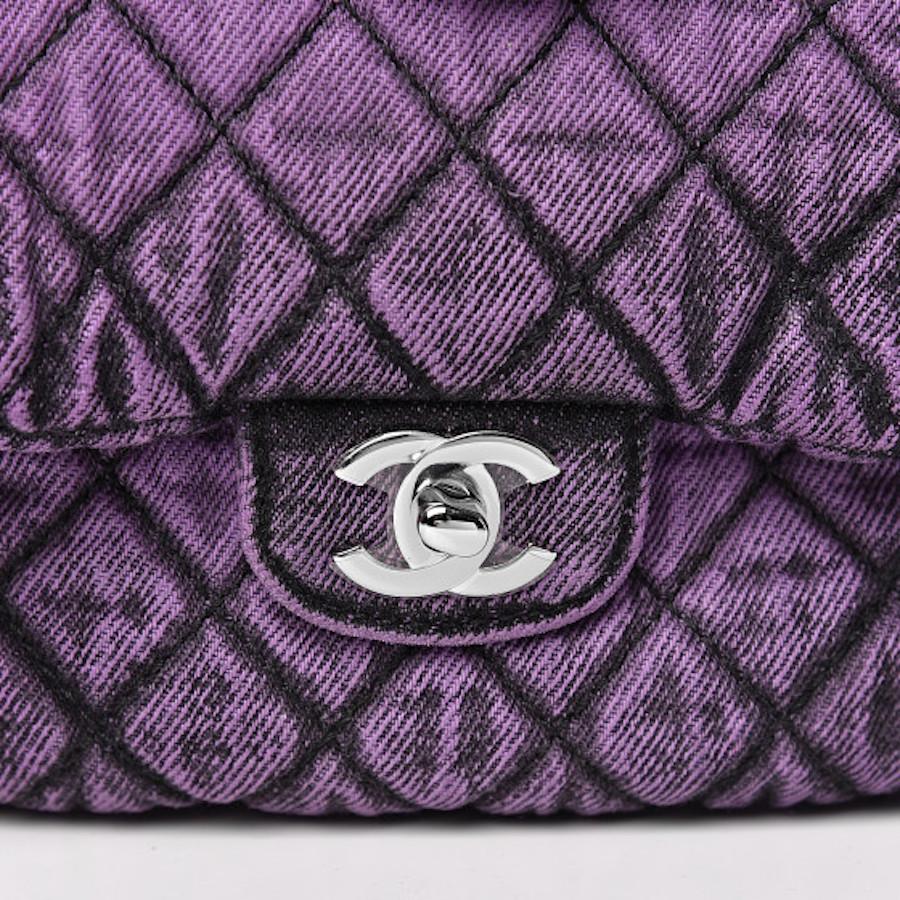 Chanel Denim Trapuntato Piccola Patta Viola Nero Borsa da passerella Rara Classica 2