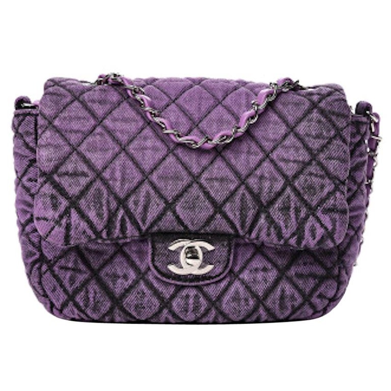 CHANEL Denim Quilted Small Flap Purple Black Runway bag Rare Classic