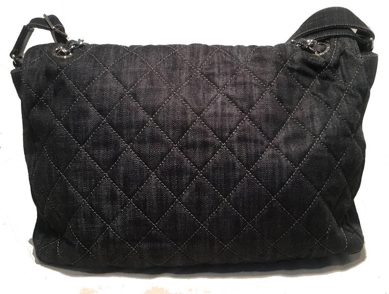 Chanel Denim Quilted XL Classic Messenger Flap Shoulder Bag Tote For Sale  at 1stDibs